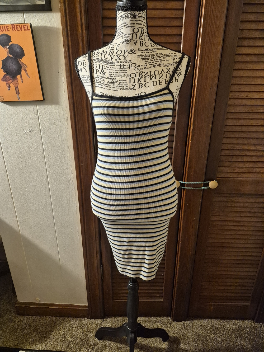 wild fable Striped Spaghetti Strap Midi Dress in Ivory and Navy